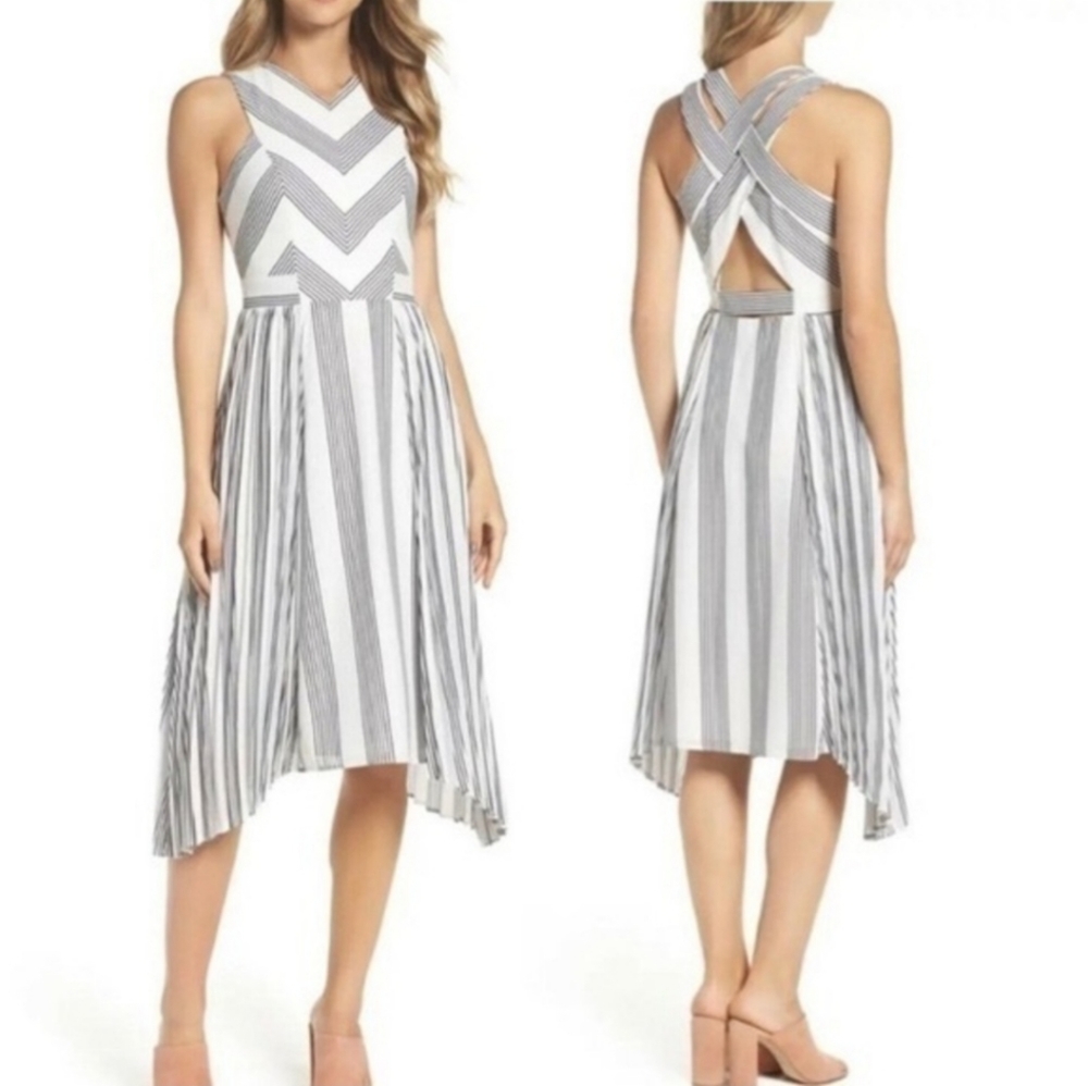 Anthropologie Adelyn Rae black and white asymmetrical midi dress with cutouts